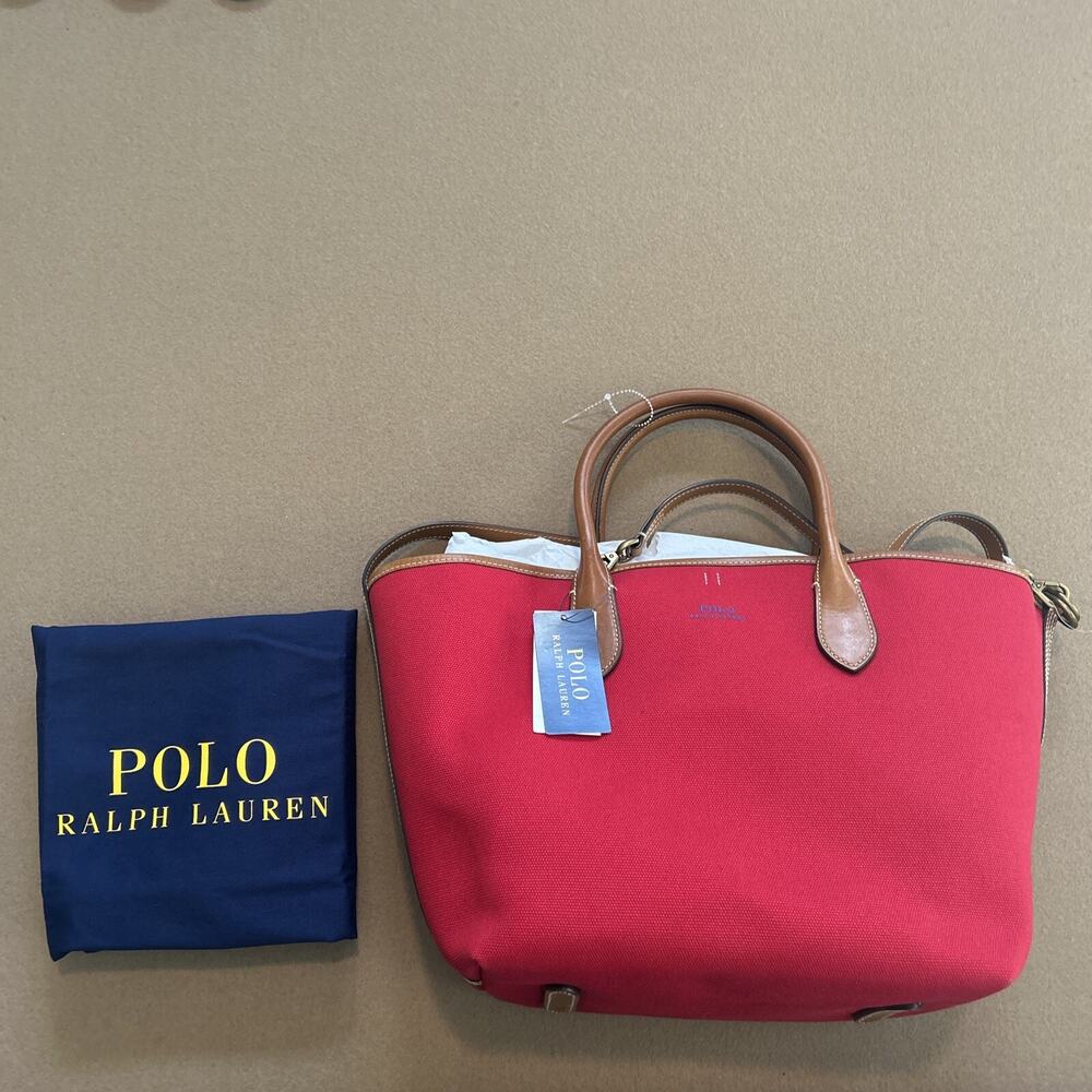 Reversible POLO RALPH LAUREN BELLPORT MEDIUM CANVAS TOTE Red & Navy